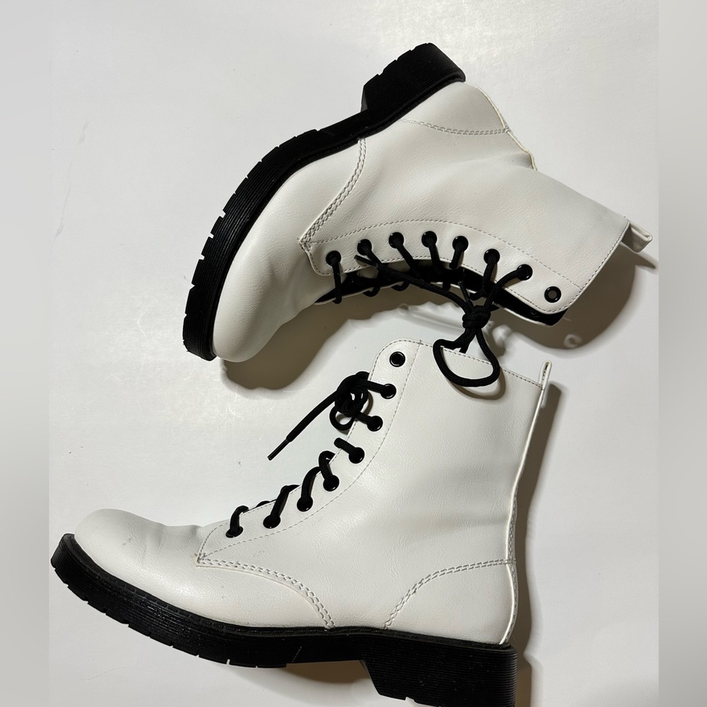 White Combat Boots Faux Leather Combat Boot
